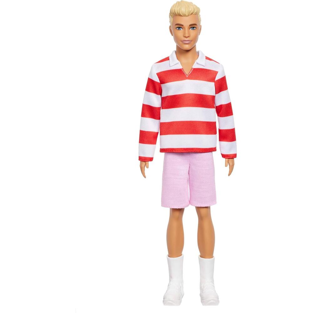 KEN BARBIE FASHIONISTAS MUÑECO RUBIO CAMISETA RAYAS ROJO - 4