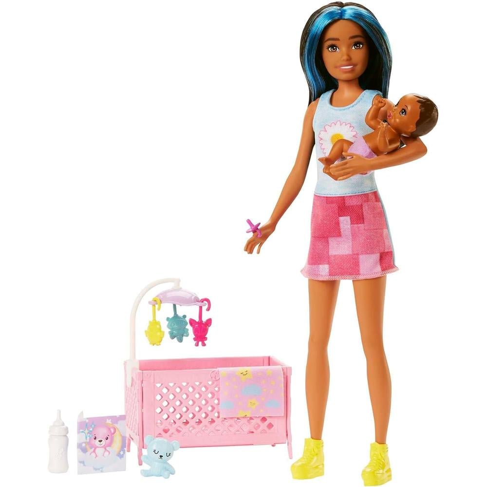 BARBIE SKIPPER SET CUNA BEBÉ AZUL - 1