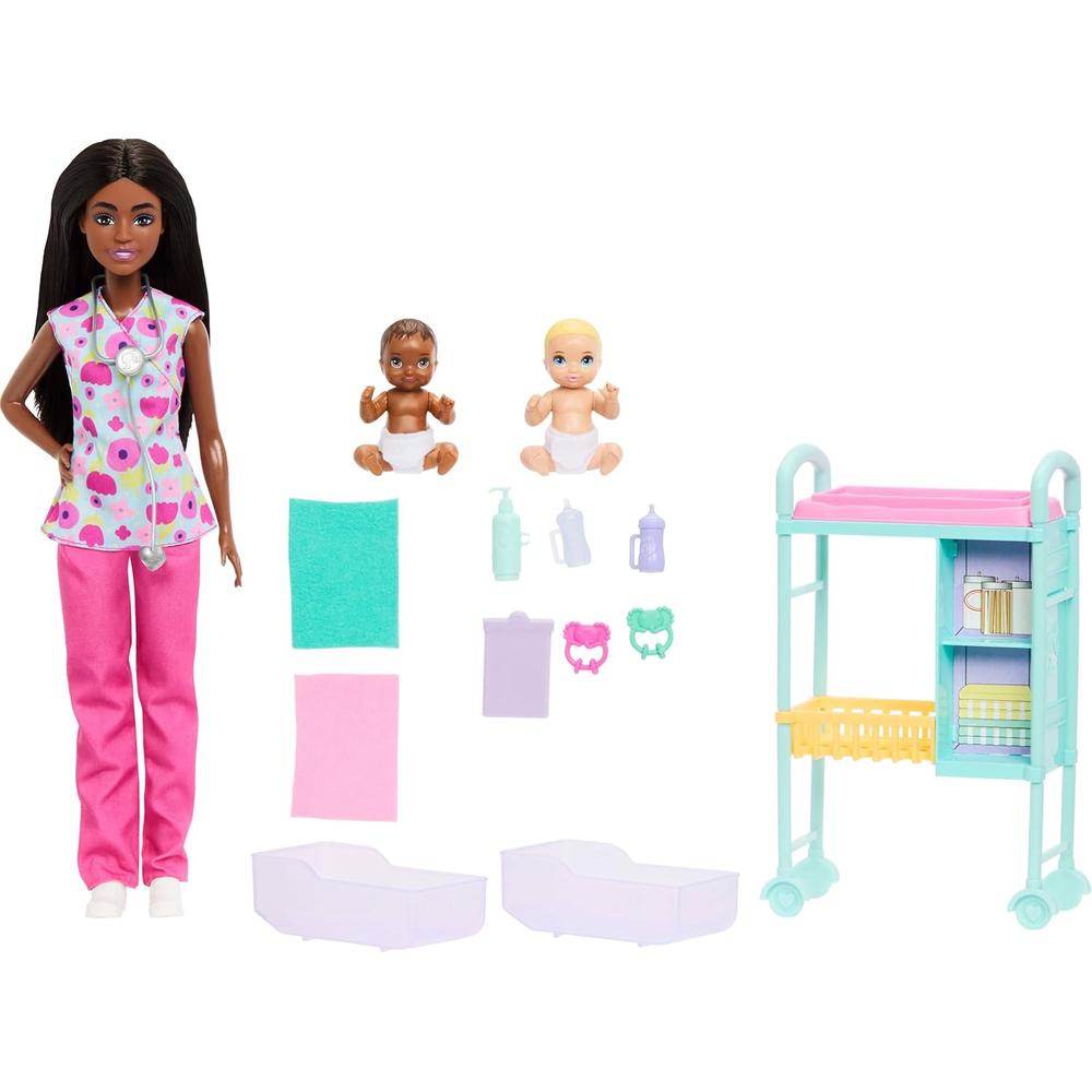 BARBIE DOCTORA SET MUÑECA MORENA CON BEBÉS Y ACCESORIOS - 1