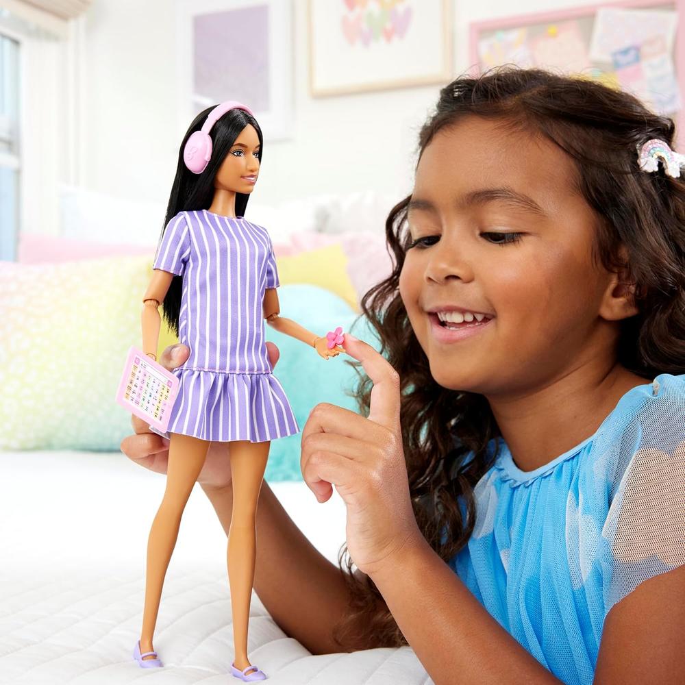 BARBIE FASHIONISTAS MUÑECA VESTIDO RAYAS MORADAS - 2