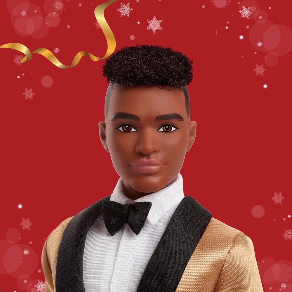 KEN BARBIE SIGNATURE HOLIDAY 2025 CASTAÑO TRAJE DORADO - 2