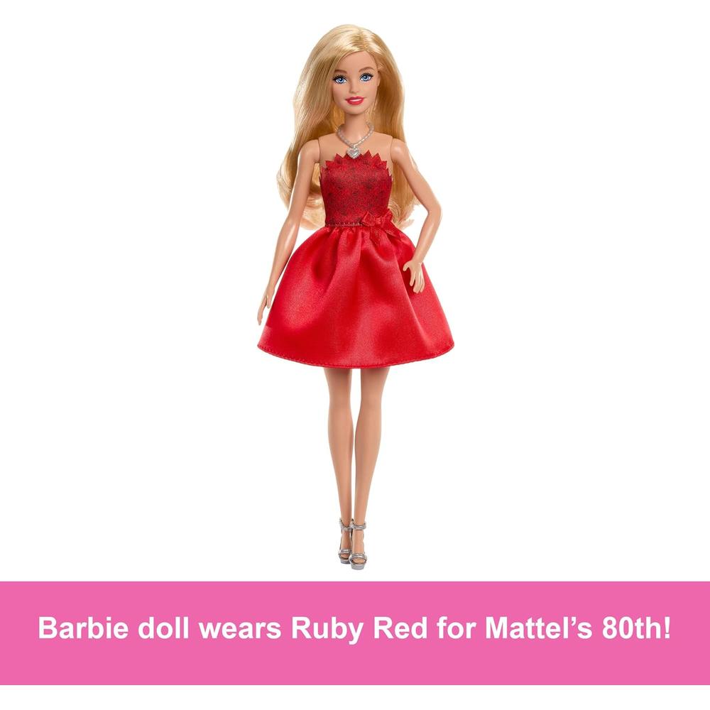 BARBIE 80 ANIVERSARIO MUÑECA RUBIA VESTIDO ROJO - 3