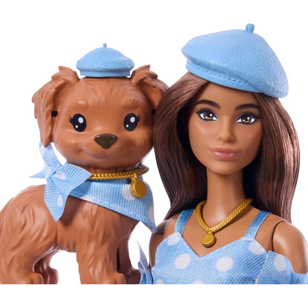 BARBIE MUÑECA GEMELA CON PERRO LUNARES AZULES - 3