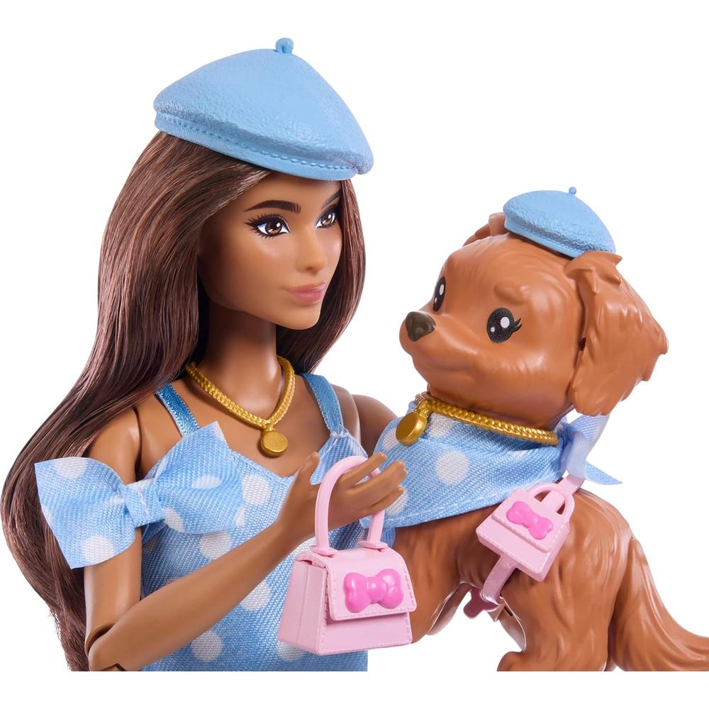 BARBIE MUÑECA GEMELA CON PERRO LUNARES AZULES - 4
