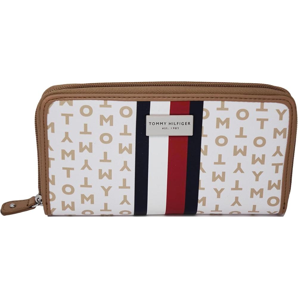 BILLETERA TOMMY HILFIGER CLUTCH PRINT WHITE TAN MUJER - 1