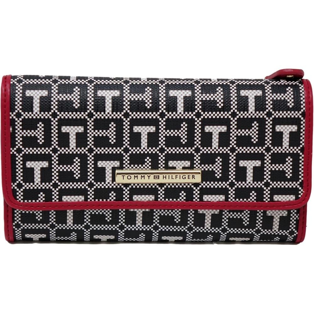 BILLETERA TOMMY HILFIGER WRISTLET MONOGRAM RED BLACK MUJER - 1
