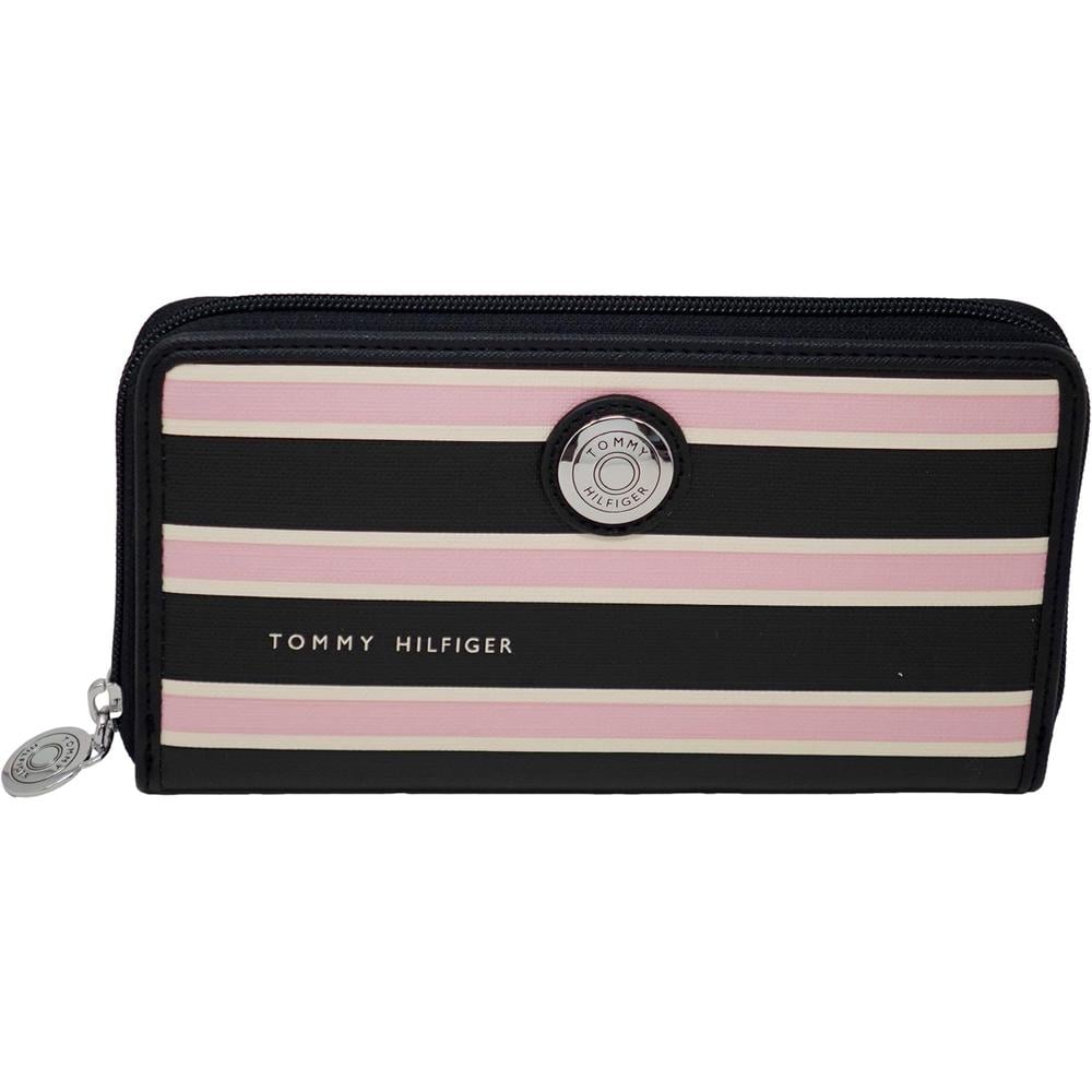 BILLETERA TOMMY HILFIGER CLUTCH RAYAS BLACK PINK MUJER - 1