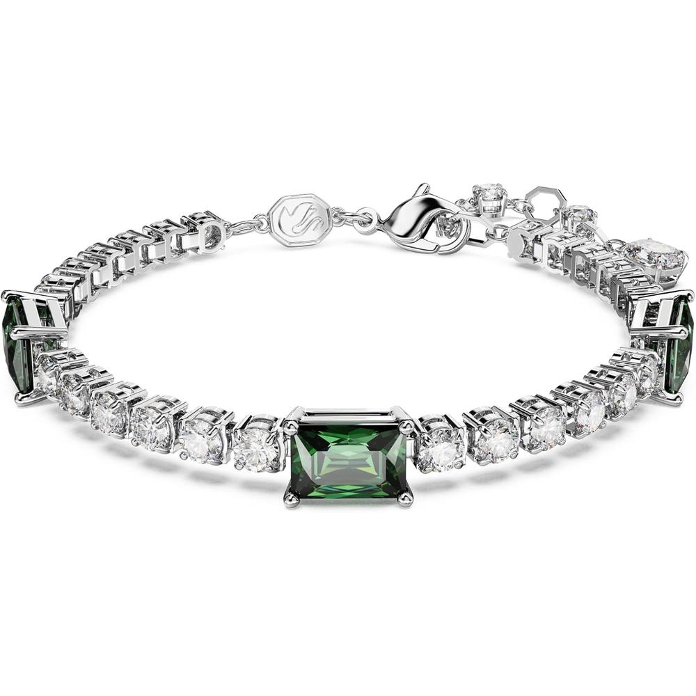 SWAROVSKI PULSERA TENNIS RECTANGULAR MATRIX RODIO | PLATEADO/VERDE - 1
