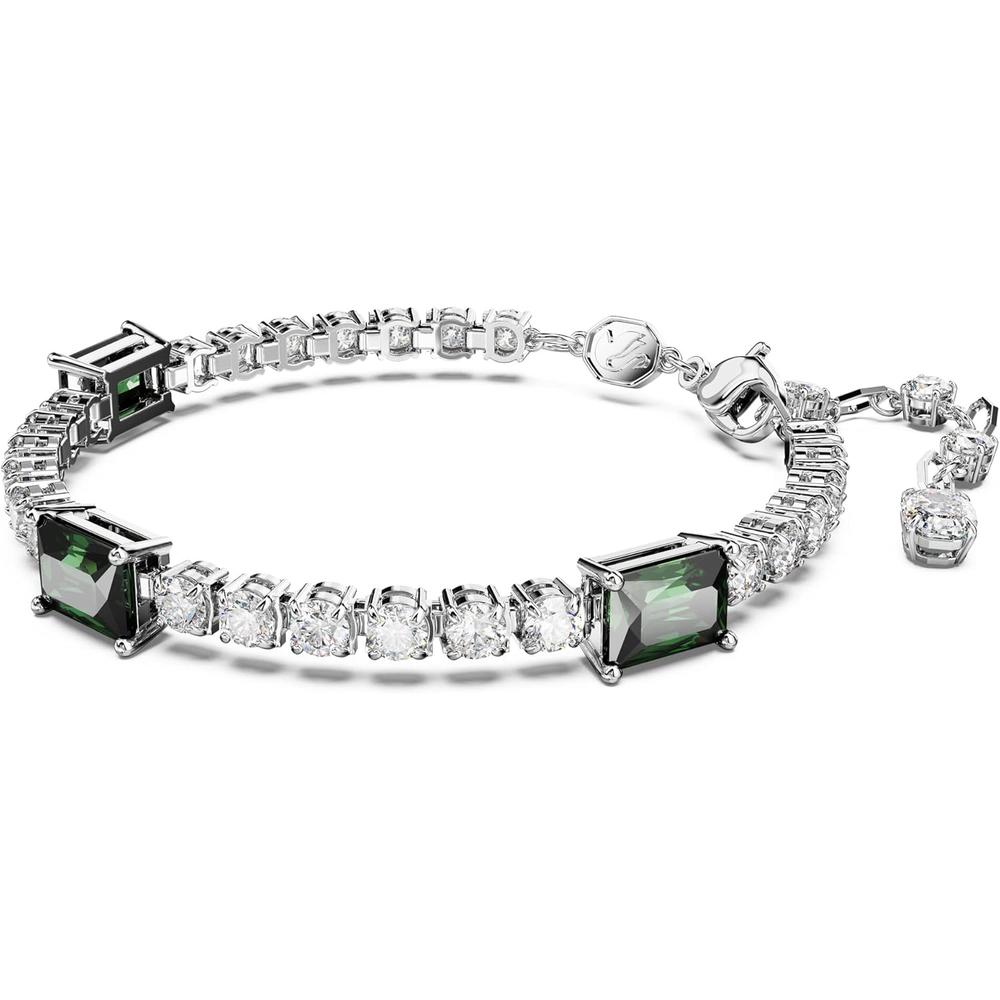 SWAROVSKI PULSERA TENNIS RECTANGULAR MATRIX RODIO | PLATEADO/VERDE - 2