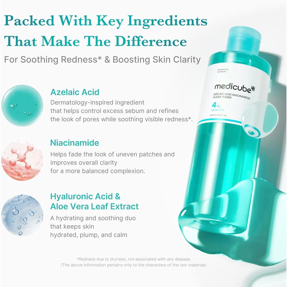 TÓNICO MEDICUBE AZELAIC ACID + NIACINAMIDE TONER 8.45 OZ / 250 ML - 3