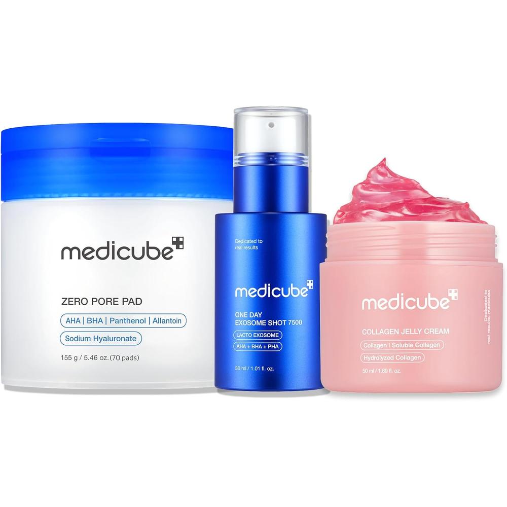 SET TRÍO MEDICUBE ZERO PORE + EXOSOME SHOT 7500 + COLLAGEN GEL CREAM - 1