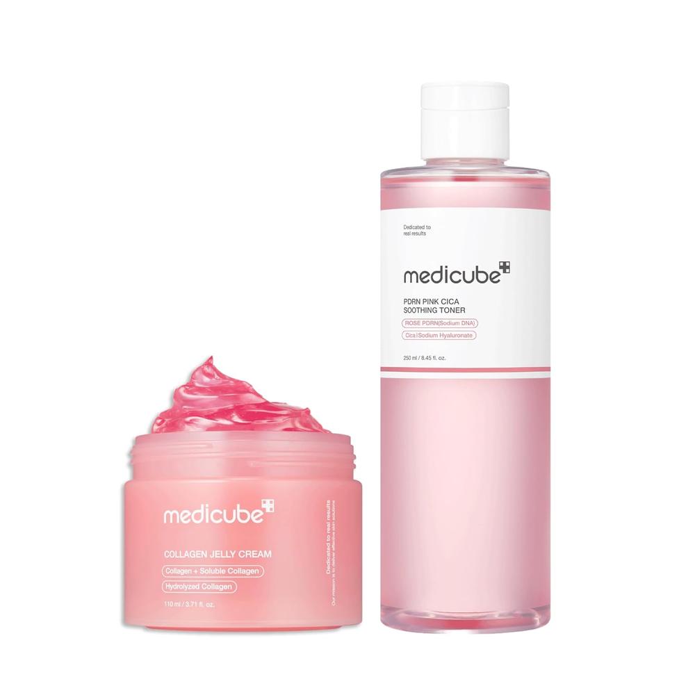 SET MEDICUBE PINK GLOW TONER + COLLAGEN GEL CREAM 3.71 OZ / 110 ML | 2 PZS - 1