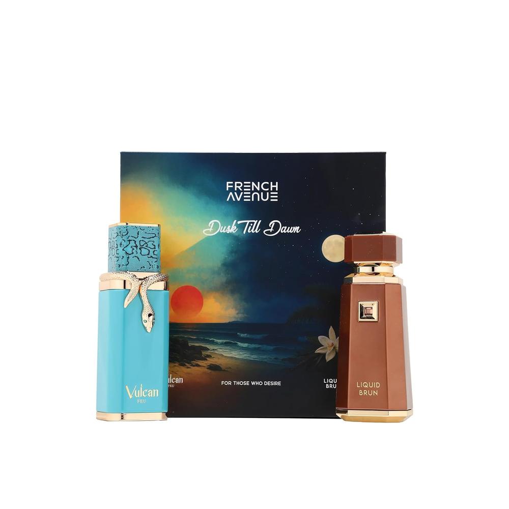SET PERFUMES FRENCH AVENUE VULCAN FEU Y LIQUID BRUN UNISEX 2 PZS - 1