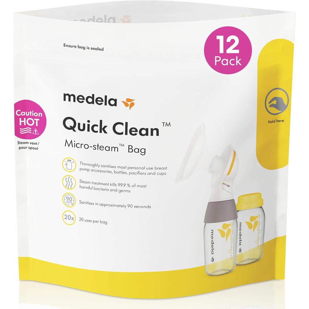 12 BOLSAS ESTERILIZADORAS MICROONDAS - MEDELA QUICK CLEAN - 1