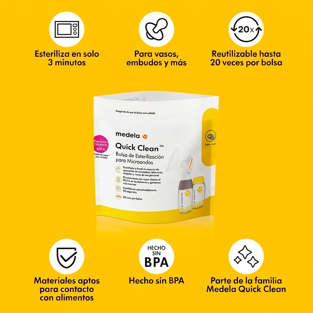 12 BOLSAS ESTERILIZADORAS MICROONDAS - MEDELA QUICK CLEAN - 3