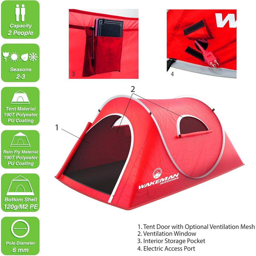 TIENDA DE CAMPAÑA DESPLEGABLE WAKEMAN OUTDOORS 2 PERSONAS - 3
