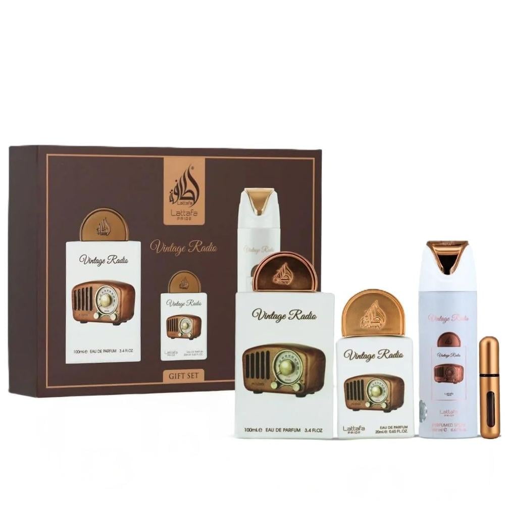 SET DE REGALO LATTAFA PRIDE VINTAGE RADIO EDP HOMBRE 3 PZS - 1