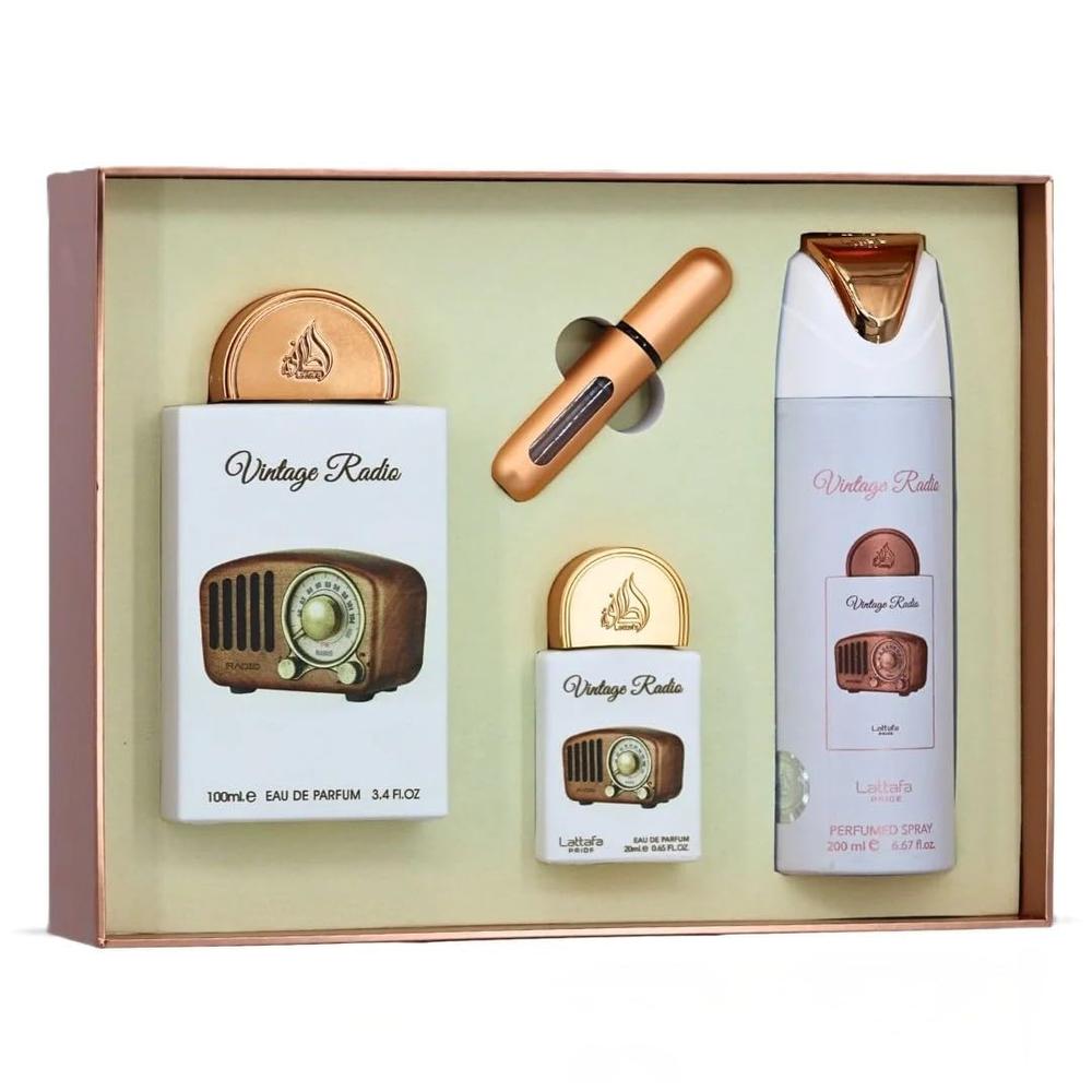 SET DE REGALO LATTAFA PRIDE VINTAGE RADIO EDP HOMBRE 3 PZS - 3
