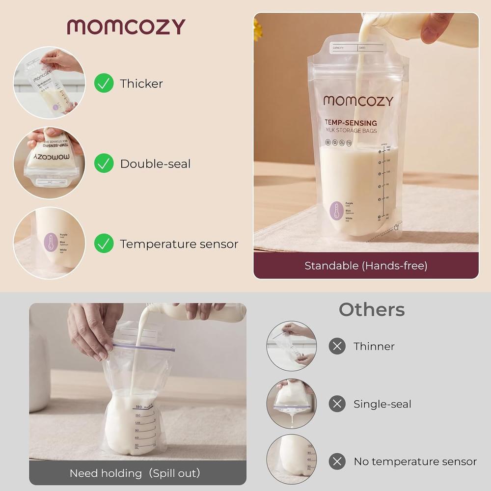 120 BOLSAS PARA LECHE MATERNA MOMCOZY CON SENSOR DE TEMPERATURA 6 OZ | 120 UND - 6