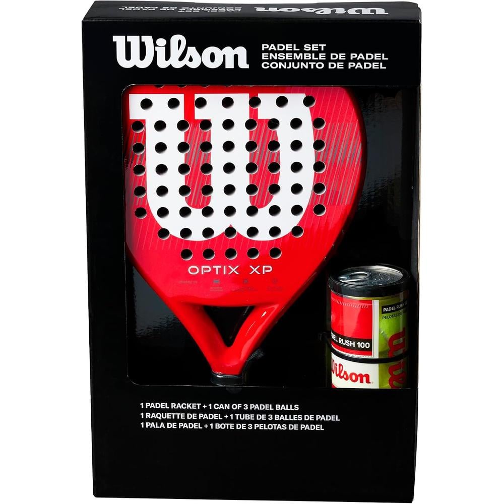 KIT DE PÁDEL WILSON OPTIX XP RAQUETA ROJA + 3 PELOTAS - 1
