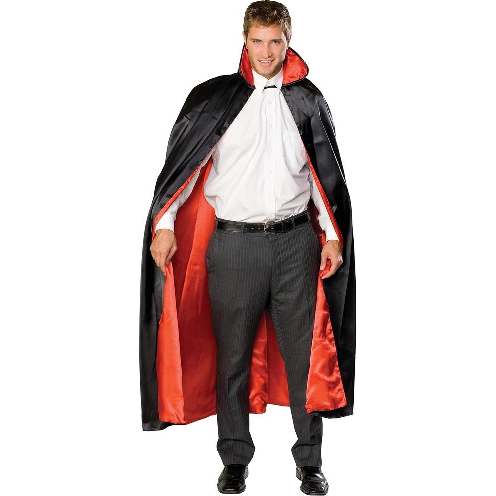 DISFRAZ CAPA SATINADA LARGA CON CUELLO PARA ADULTO | NEGRO ROJO - 1