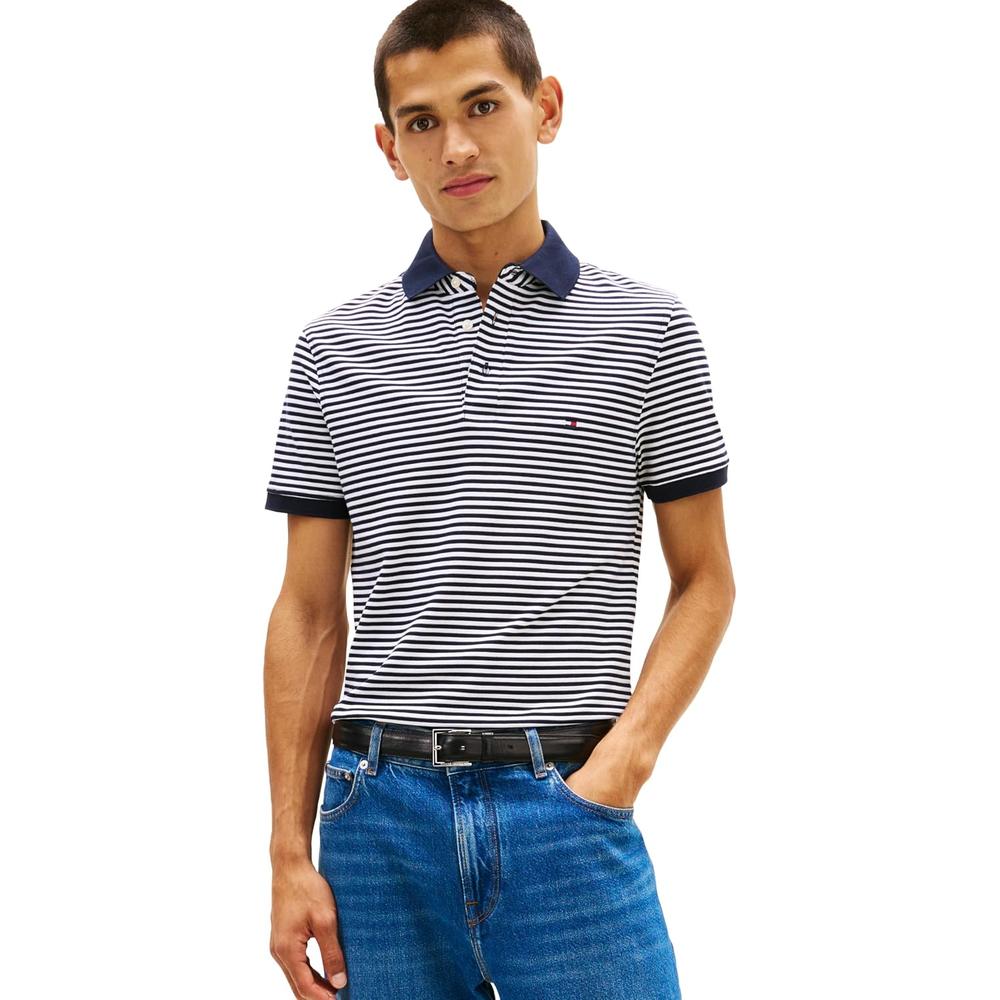 POLO PARA HOMBRE TOMMY HILFIGER 1985 SLIM FIT MANGA CORTA AZUL CIELO DESÉRTICO BLANCO - 1