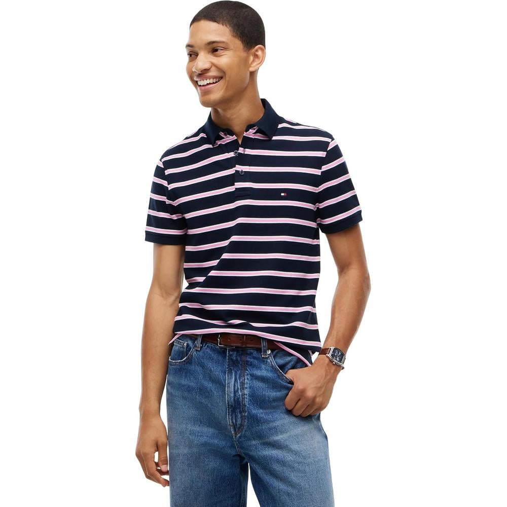 POLO PARA HOMBRE TOMMY HILFIGER 1985 SLIM FIT MANGA CORTA AZUL MARINO ROSA BLANCO - 1