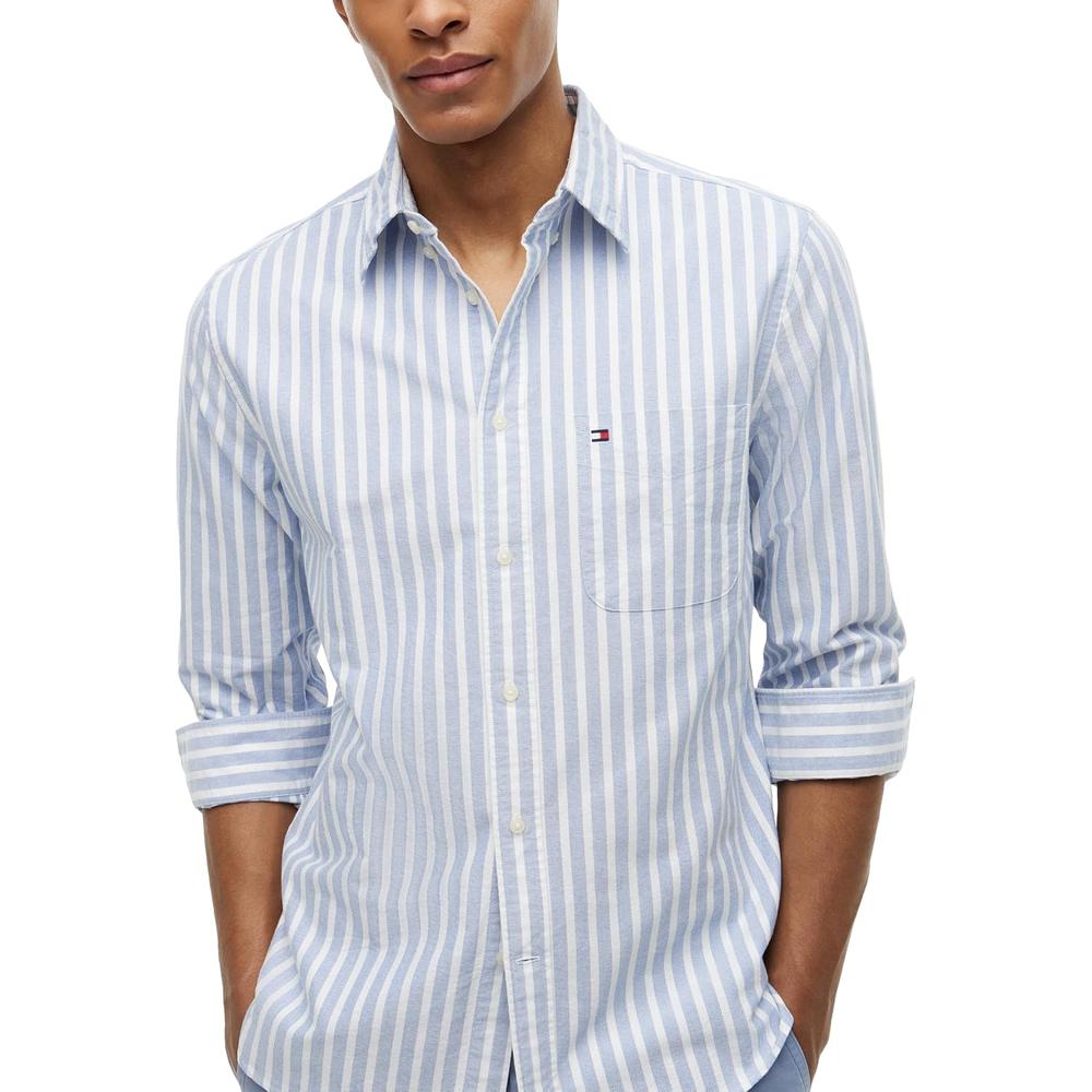 CAMISA PARA HOMBRE TOMMY HILFIGER OXFORD REGULAR FIT MANGA LARGA AZUL REGAL RAYAS - 2