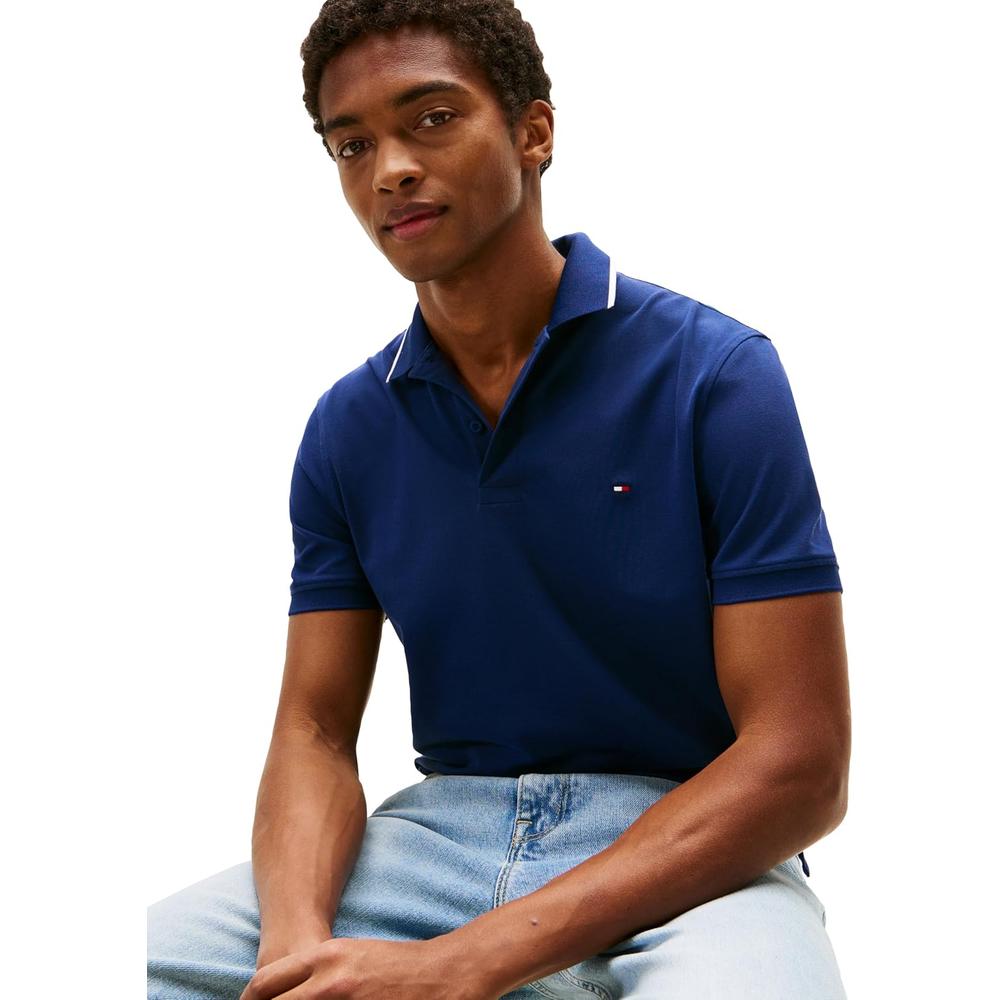 POLO PARA HOMBRE TOMMY HILFIGER REGULAR FIT MANGA CORTA AZUL CIELO CON DETALLE - 2
