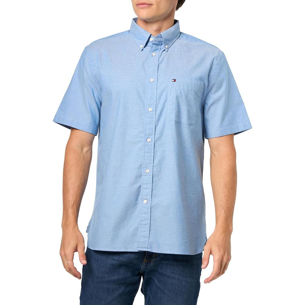 CAMISA PARA HOMBRE TOMMY HILFIGER REGULAR FIT MANGA CORTA AZUL MEDIO - 3