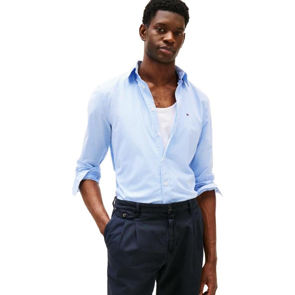 CAMISA PARA HOMBRE TOMMY HILFIGER REGULAR FIT MANGA LARGA AZUL DULCE BLANCO ÓPTICO - 1