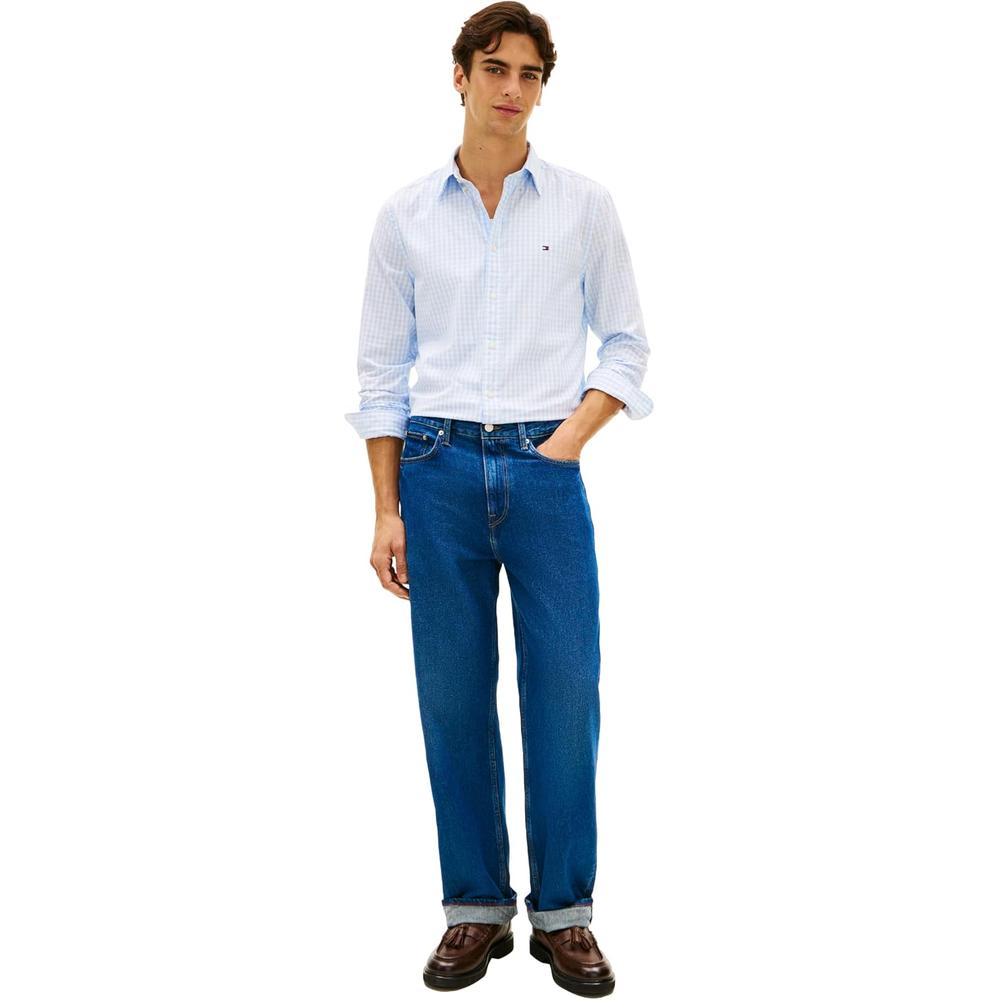 CAMISA PARA HOMBRE TOMMY HILFIGER REGULAR FIT MANGA LARGA AZUL DULCE BLANCO - 4