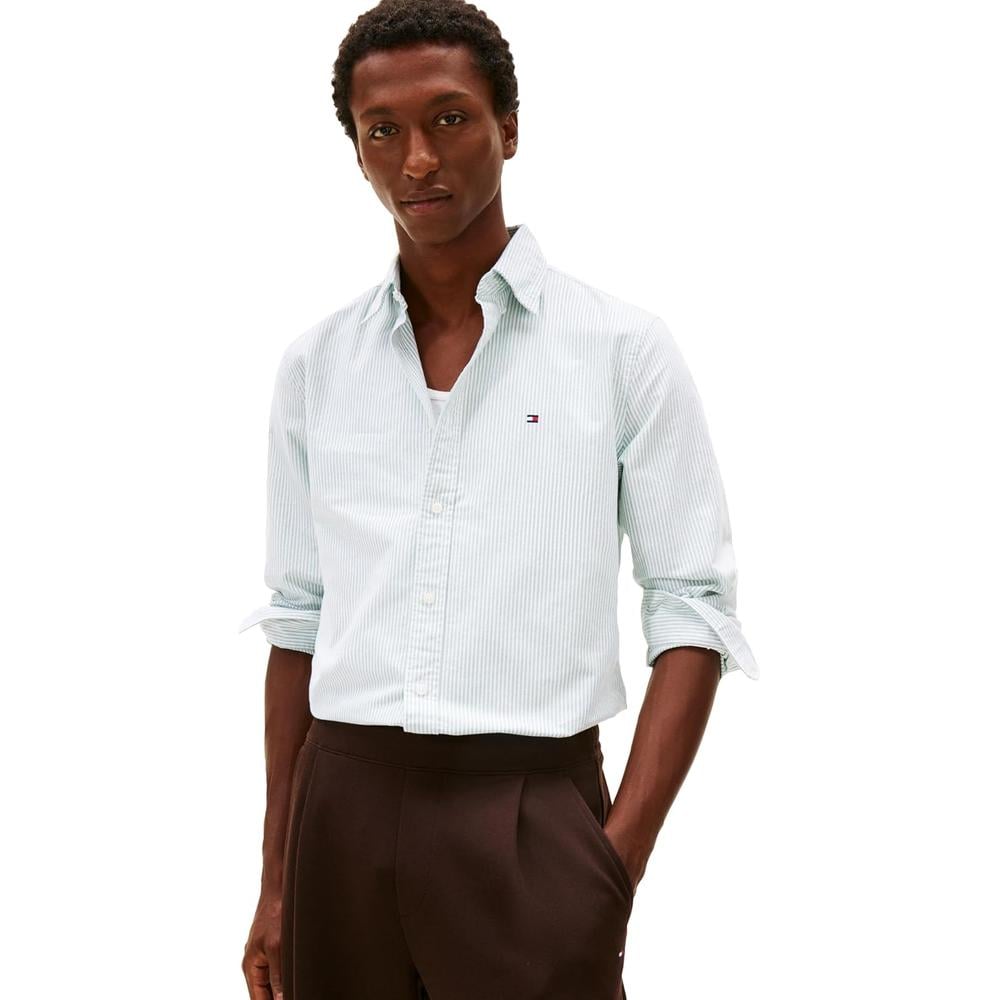 CAMISA PARA HOMBRE TOMMY HILFIGER OXFORD REGULAR FIT MANGA LARGA VERDE NUEVO BLANCO - 1