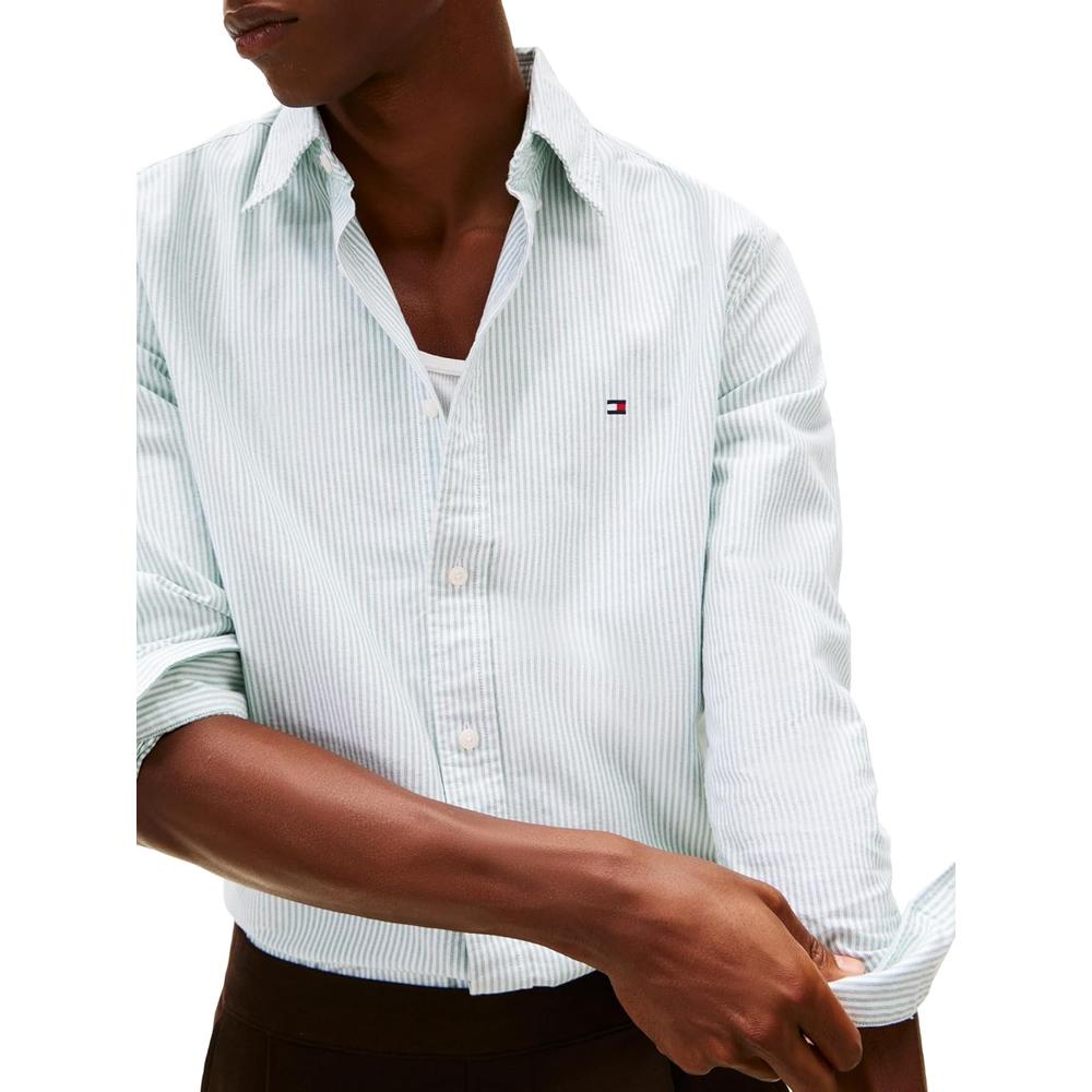 CAMISA PARA HOMBRE TOMMY HILFIGER OXFORD REGULAR FIT MANGA LARGA VERDE NUEVO BLANCO - 2