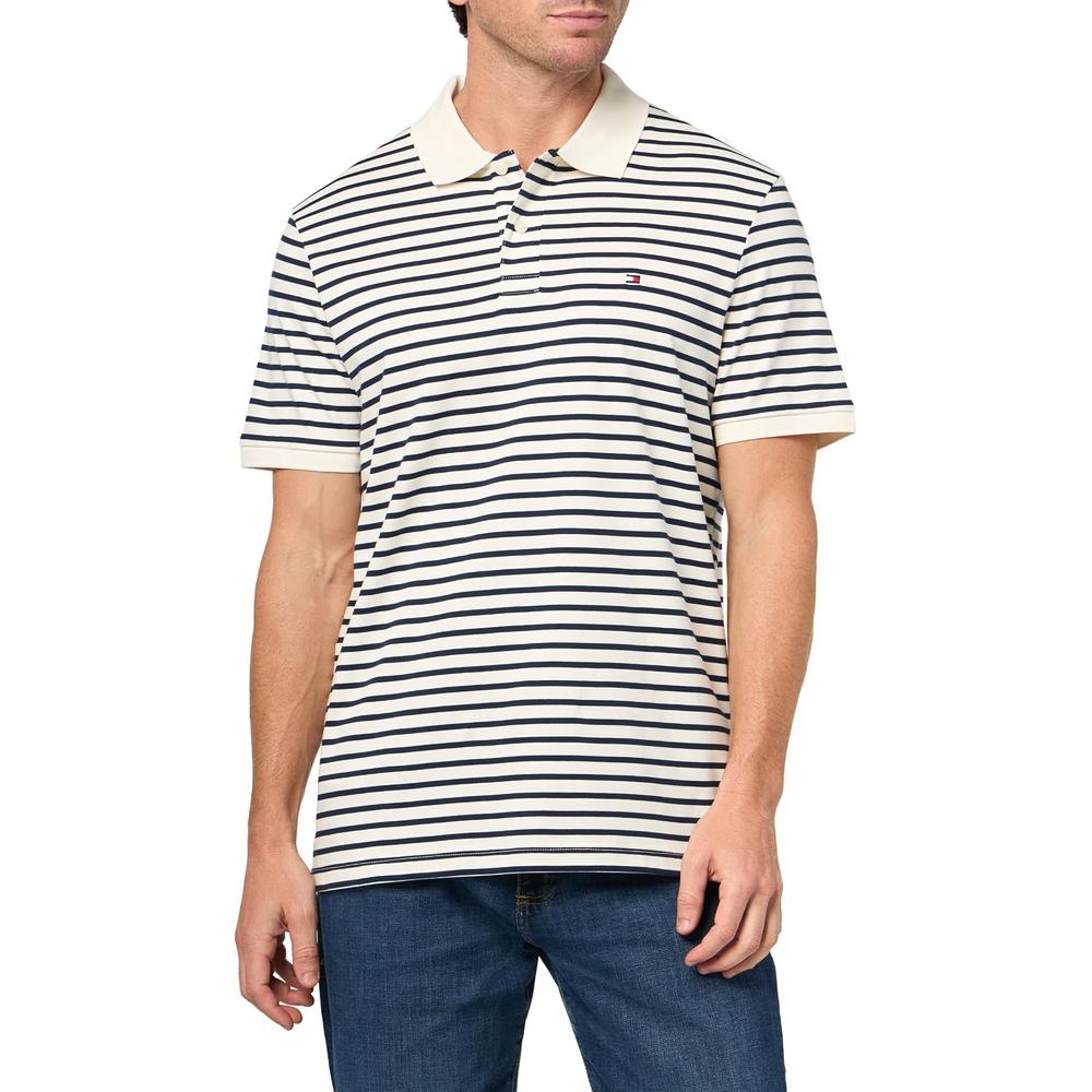 POLO PARA HOMBRE TOMMY HILFIGER REGULAR FIT MANGA CORTA MARFIL PETALO Y AZUL CARBON - 3