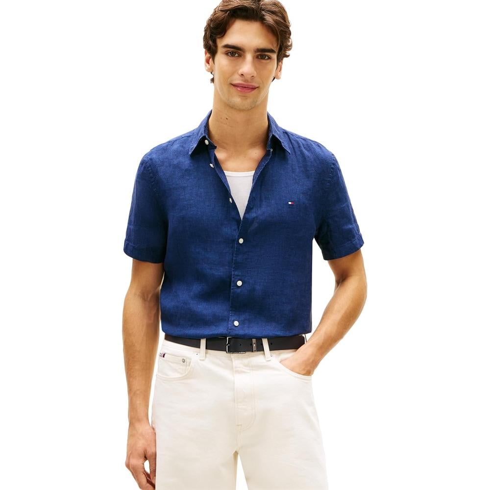 CAMISA PARA HOMBRE TOMMY HILFIGER MANGA CORTA LINO REGULAR FIT AZUL MARINO HILFIGER - 1