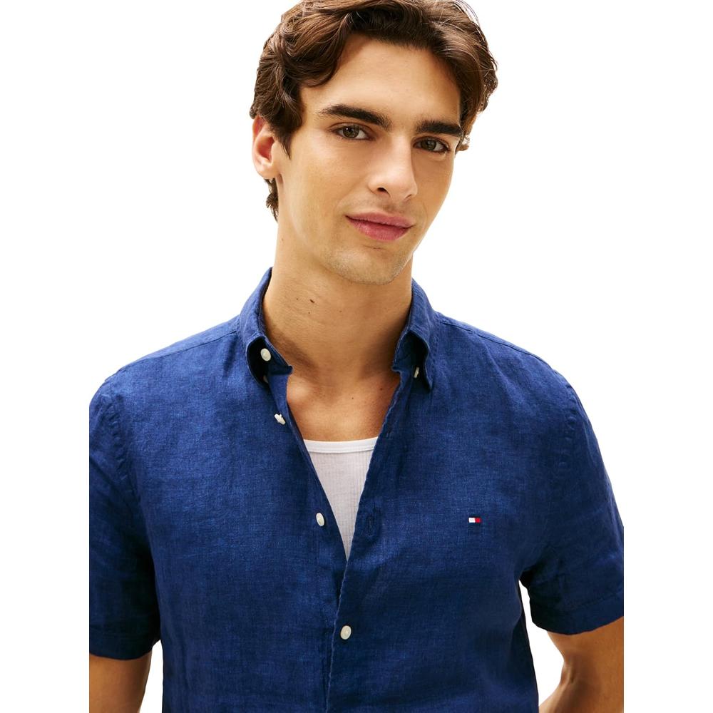CAMISA PARA HOMBRE TOMMY HILFIGER MANGA CORTA LINO REGULAR FIT AZUL MARINO HILFIGER - 2