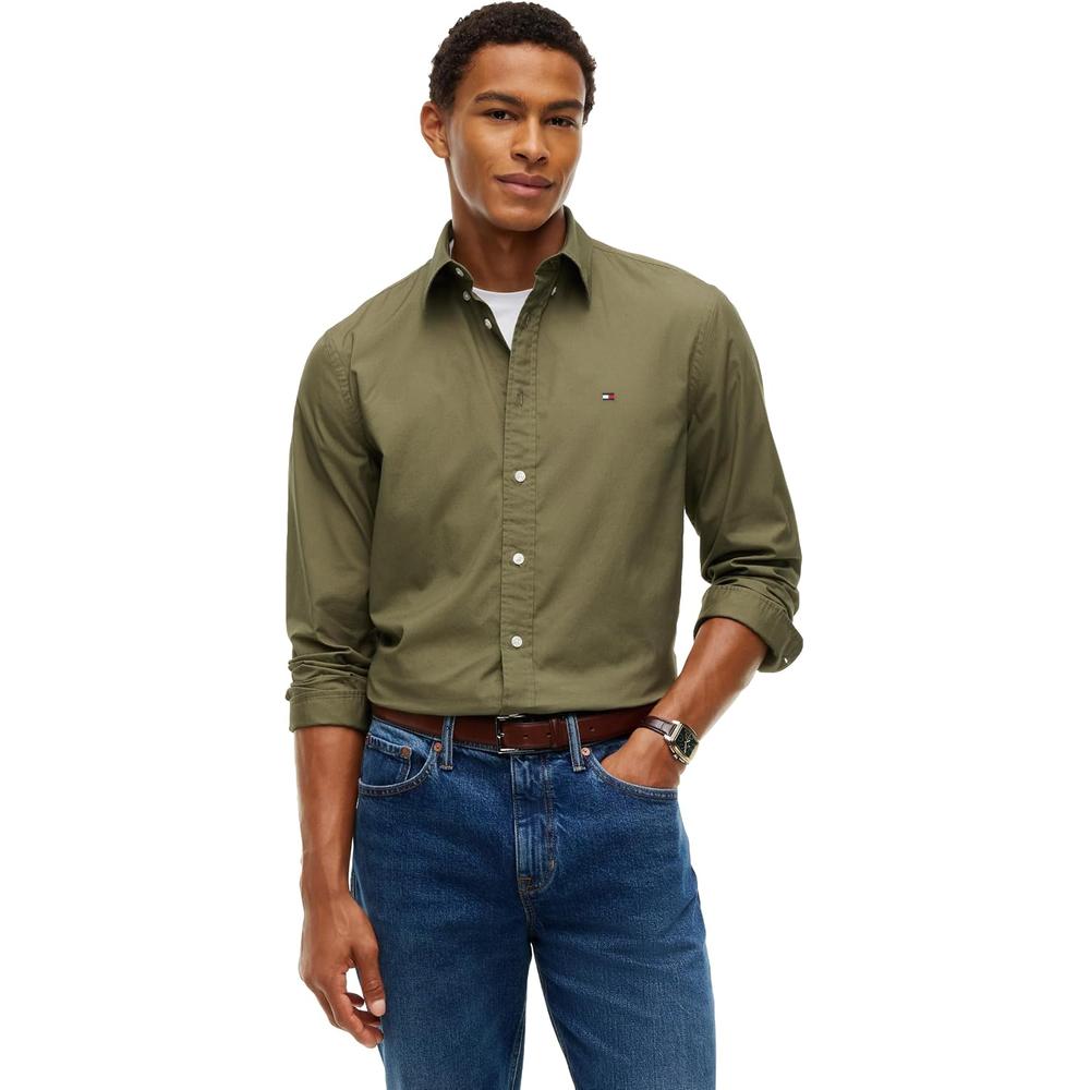 CAMISA PARA HOMBRE TOMMY HILFIGER REGULAR FIT MANGA LARGA VERDE HELECHO - 1