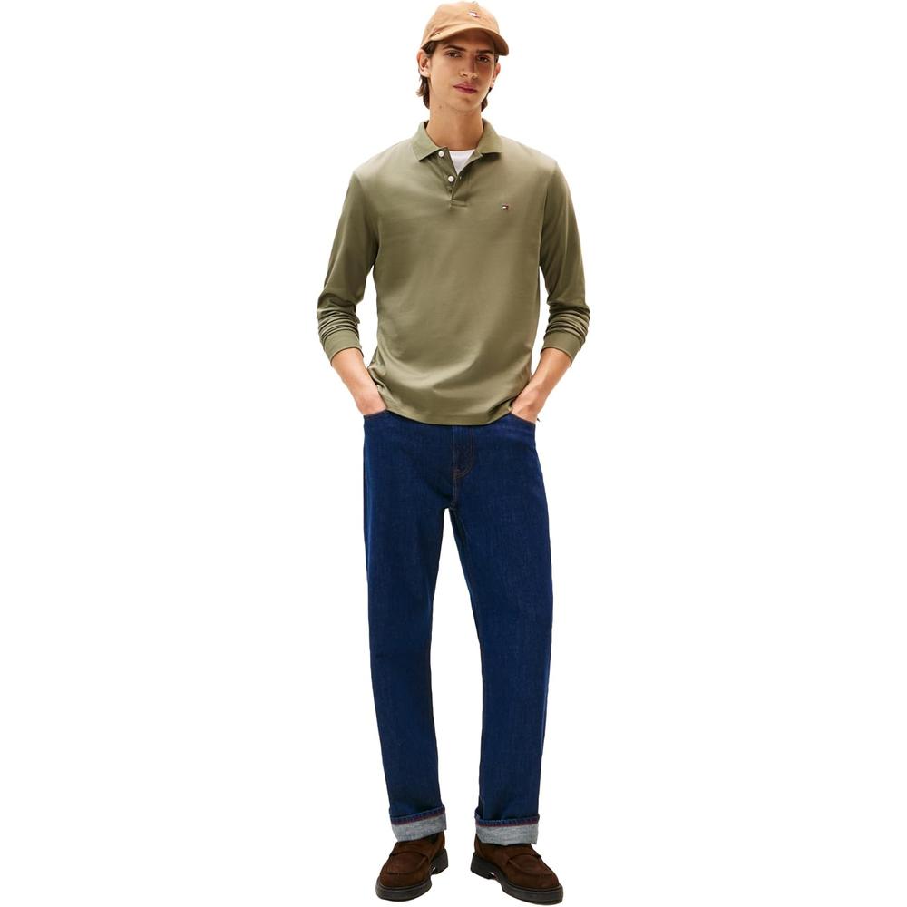 POLO PARA HOMBRE TOMMY HILFIGER LIQUID COTTON REGULAR FIT MANGA LARGA VERDE OLIVA - 3