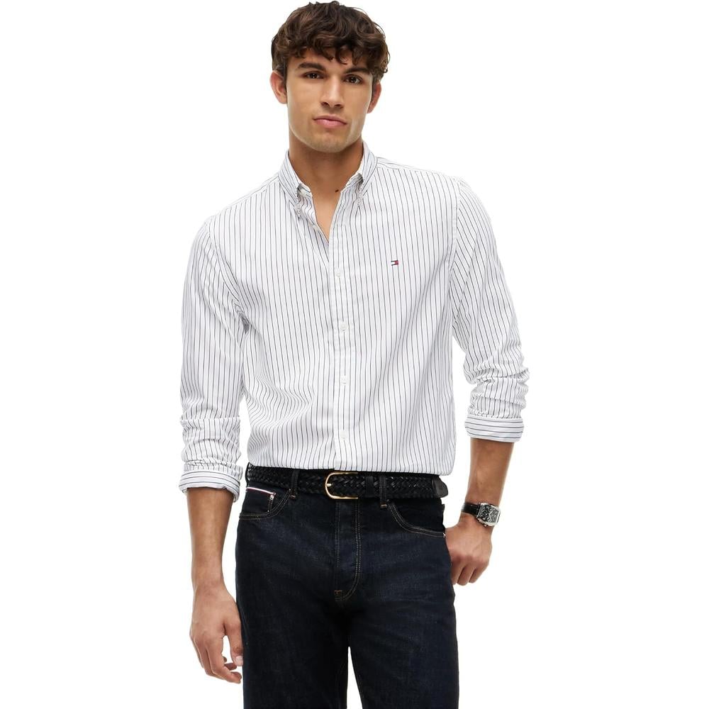 CAMISA PARA HOMBRE TOMMY HILFIGER REGULAR FIT MANGA LARGA BLANCO NEGRO - 1