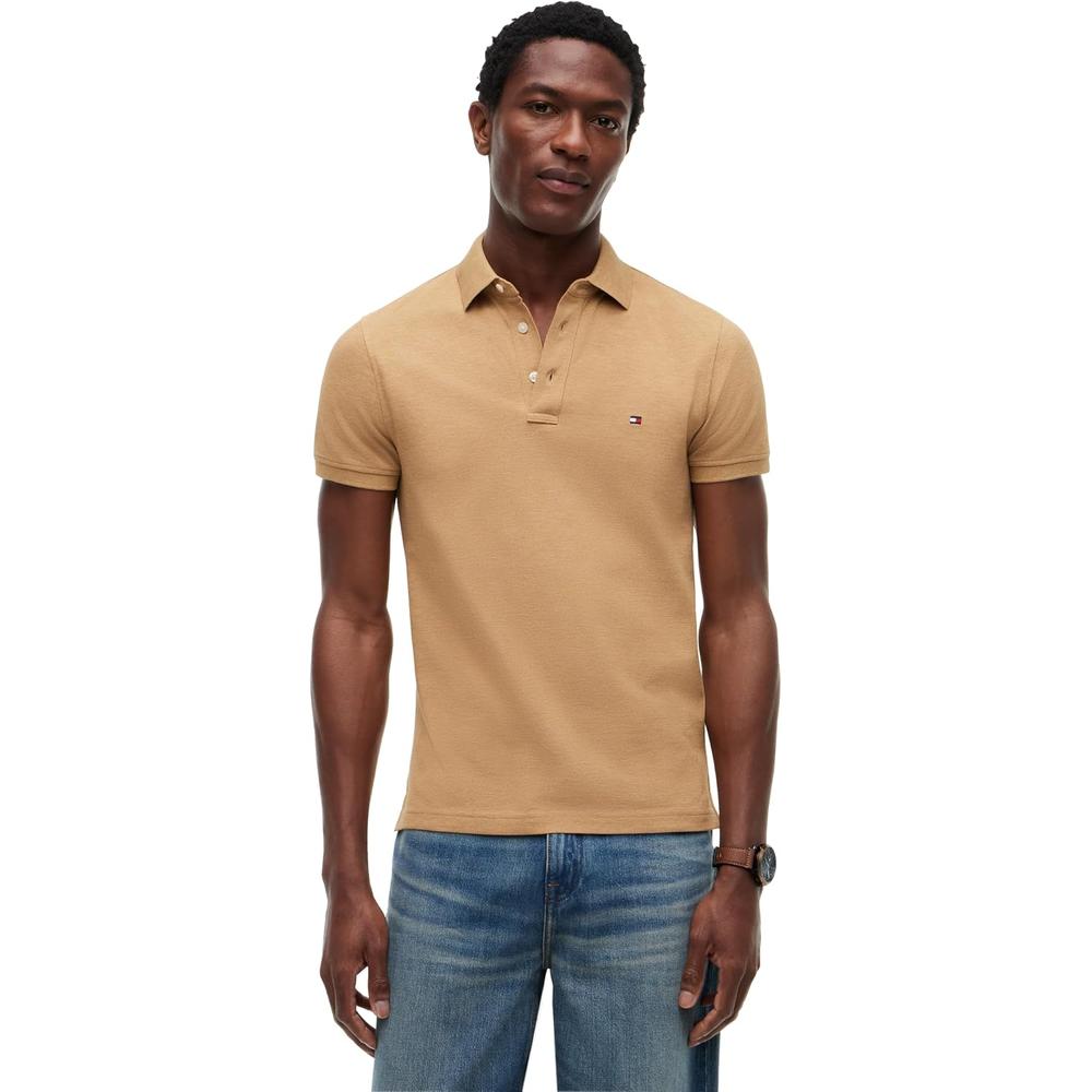 POLO PARA HOMBRE TOMMY HILFIGER 1985 SLIM FIT MANGA CORTA BEIGE SAHARA JASPEADO - 1