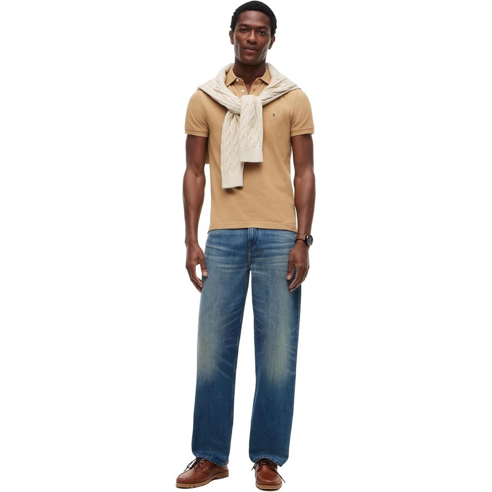 POLO PARA HOMBRE TOMMY HILFIGER 1985 SLIM FIT MANGA CORTA BEIGE SAHARA JASPEADO - 3