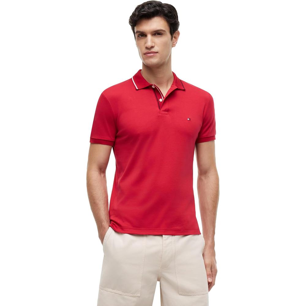POLO PARA HOMBRE TOMMY HILFIGER LIQUID COTTON SLIM FIT MANGA CORTA ROJO MEDIO - 1
