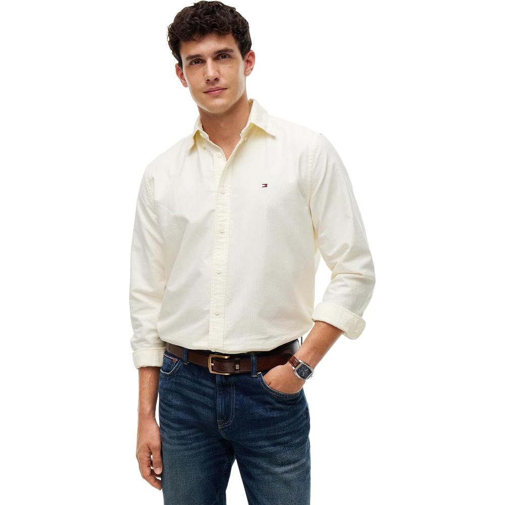 CAMISA PARA HOMBRE TOMMY HILFIGER OXFORD REGULAR FIT MANGA LARGA AMARILLO GIRASOL RAYAS - 1