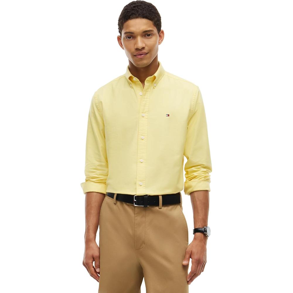 CAMISA PARA HOMBRE TOMMY HILFIGER OXFORD REGULAR FIT MANGA LARGA AMARILLO GIRASOL - 1