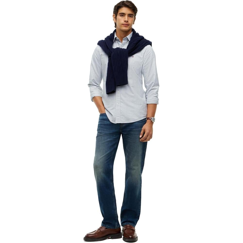 CAMISA PARA HOMBRE TOMMY HILFIGER OXFORD REGULAR FIT MANGA LARGA VERDE CAZADOR RAYAS - 3