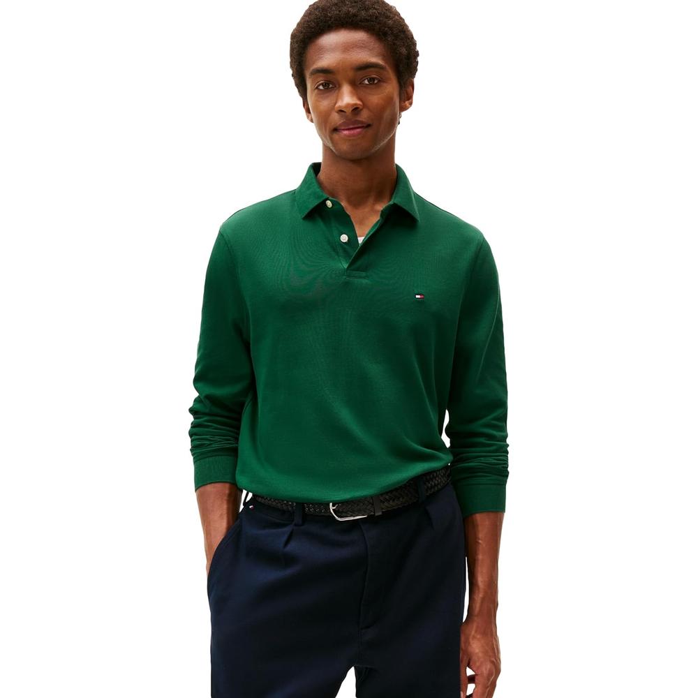 POLO PARA HOMBRE TOMMY HILFIGER REGULAR FIT MANGA LARGA VERDE ORNAMENTAL - 1