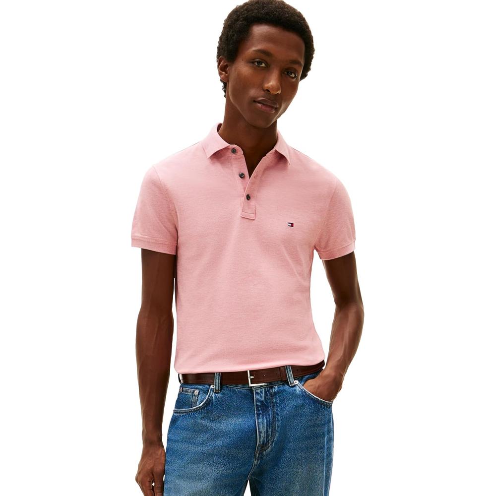 POLO PARA HOMBRE TOMMY HILFIGER 1985 SLIM FIT MANGA CORTA ROSA CAMELIA JASPEADO - 1