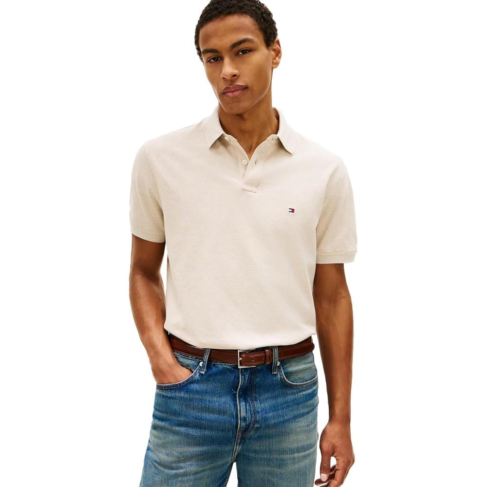POLO PARA HOMBRE TOMMY HILFIGER CLASSIC FIT MANGA CORTA BEIGE AVENA JASPEADO - 1