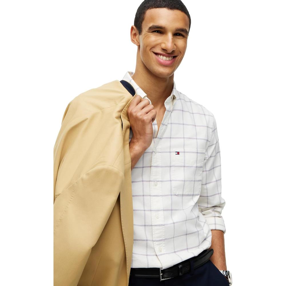 CAMISA PARA HOMBRE TOMMY HILFIGER OXFORD REGULAR FIT MANGA LARGA MARFIL SEDA CUADROS - 2